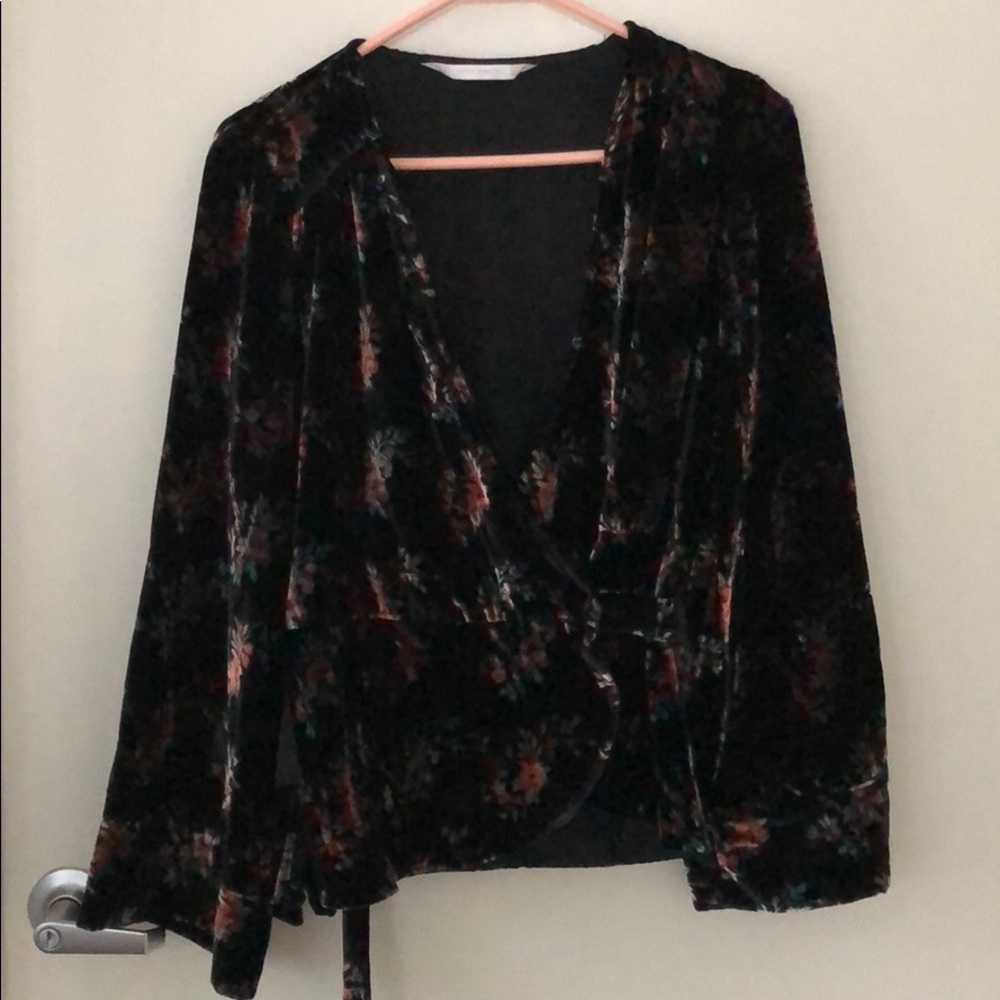 Zara Velvet Floral Wrap Top - Size M NWOT